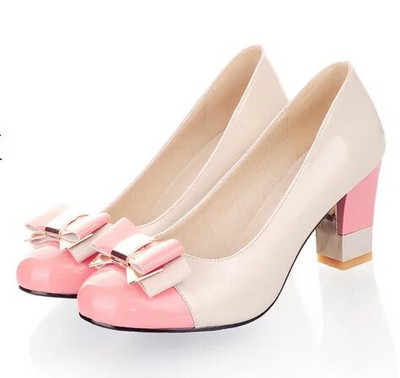 Hot 2023 Candy Color Γυναικεία παπούτσια για άντληση Παπούτσια με ρηχά μπλοκ ψηλοτάκουνα φόρεμα Αντλία φόρεμα Γλυκό παπιγιόν ροζ γαμήλια γυναικεία παπούτσια εργασίας