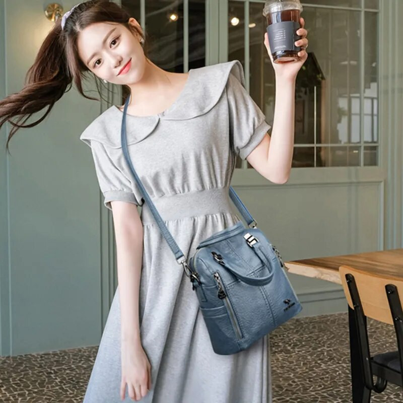 Karstā izpārdošana Augstas kvalitātes ādas mugursoma sieviešu plecu somas Daudzfunkcionāla ceļojumu mugursoma Skolas somas meitenēm soma Mochila