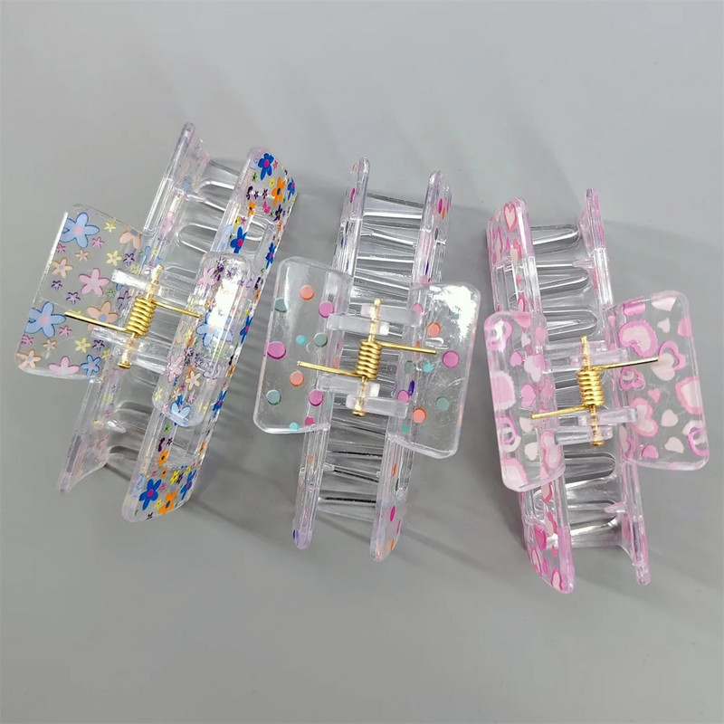 Jauna sieviešu apdruka Ziedi, mati, stingras, krāsainas plastmasas matu sprādzes liela izmēra matu skavas Krabju matadata matu aksesuāri, dāvana meitenei