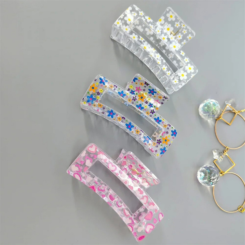 Jauna sieviešu apdruka Ziedi, mati, stingras, krāsainas plastmasas matu sprādzes liela izmēra matu skavas Krabju matadata matu aksesuāri, dāvana meitenei