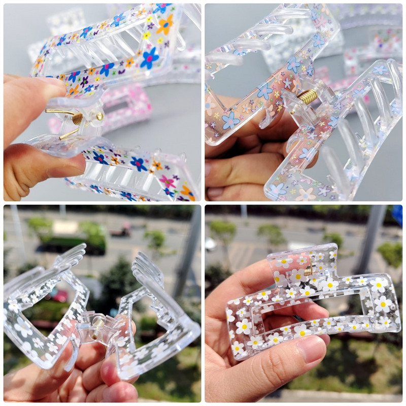 Jauna sieviešu apdruka Ziedi, mati, stingras, krāsainas plastmasas matu sprādzes liela izmēra matu skavas Krabju matadata matu aksesuāri, dāvana meitenei