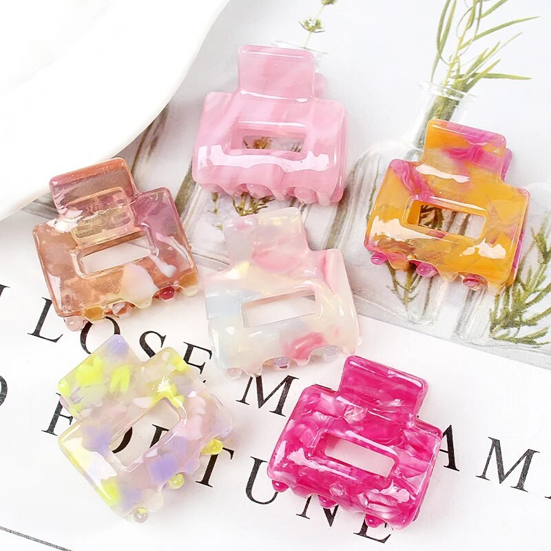 Acetāta mini kvadrātveida doba matu sprādze Krabju spīle Sieviešu matu sprādzes Meiteņu stieņi Vannas komplekti Matu aksesuāri