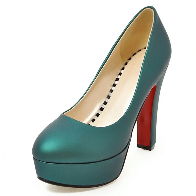 Zaļi, sarkani, sudrabaini apavi ar papēžiem Sieviešu Pumpas Augsti papēži Platforma Mode Sieviešu papēži Apaļš purngals Biroja kleita Apavi 43 Izm.