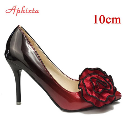 Aphixta New pointed toe Γυναικεία παπούτσια με λεπτό τακούνι Super ψηλά τακούνια ροζ λουλούδια λουστρίνι λουστρίνι πάρτι παπούτσια Woman Plus μέγεθος 48
