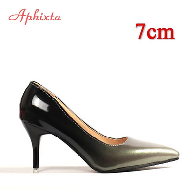 Aphixta New pointed toe Γυναικεία παπούτσια με λεπτό τακούνι Super ψηλά τακούνια ροζ λουλούδια λουστρίνι λουστρίνι πάρτι παπούτσια Woman Plus μέγεθος 48