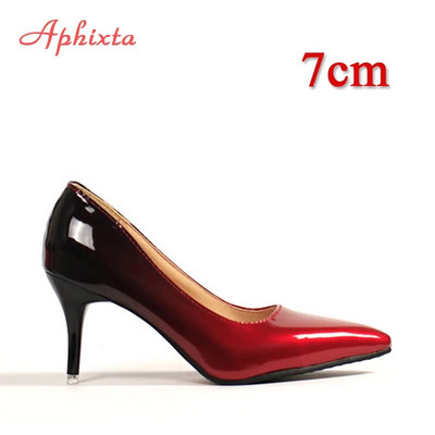 Aphixta New pointed toe Γυναικεία παπούτσια με λεπτό τακούνι Super ψηλά τακούνια ροζ λουλούδια λουστρίνι λουστρίνι πάρτι παπούτσια Woman Plus μέγεθος 48