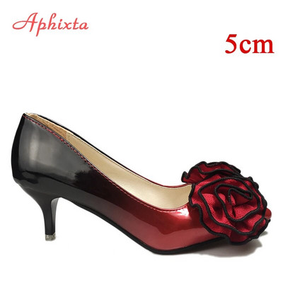 Aphixta New pointed toe Γυναικεία παπούτσια με λεπτό τακούνι Super ψηλά τακούνια ροζ λουλούδια λουστρίνι λουστρίνι πάρτι παπούτσια Woman Plus μέγεθος 48