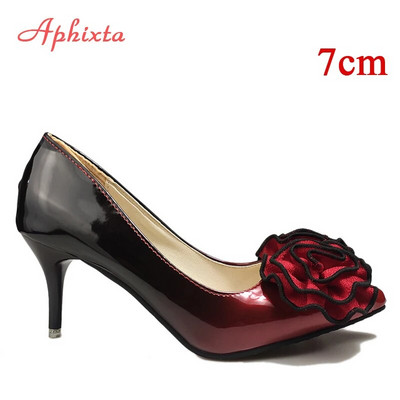Aphixta New pointed toe Γυναικεία παπούτσια με λεπτό τακούνι Super ψηλά τακούνια ροζ λουλούδια λουστρίνι λουστρίνι πάρτι παπούτσια Woman Plus μέγεθος 48