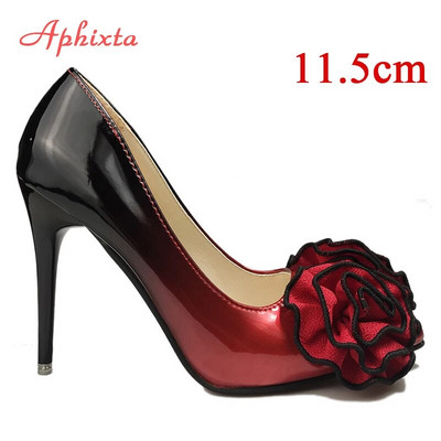 Aphixta New pointed toe Γυναικεία παπούτσια με λεπτό τακούνι Super ψηλά τακούνια ροζ λουλούδια λουστρίνι λουστρίνι πάρτι παπούτσια Woman Plus μέγεθος 48