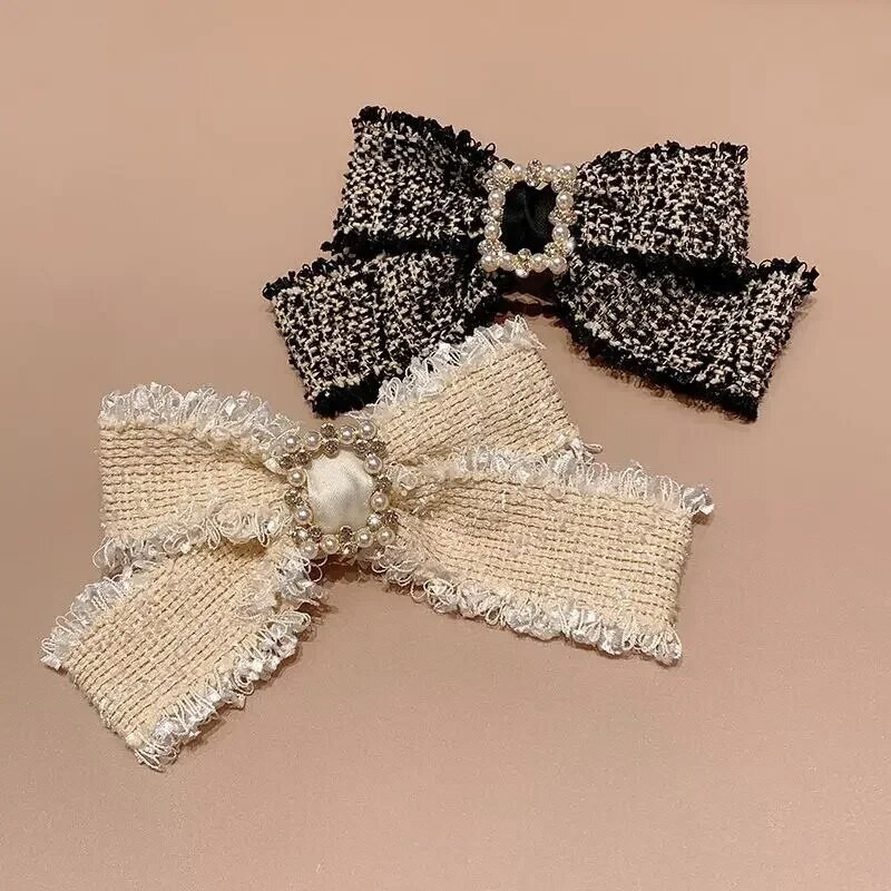 Auduma bantes pušķis matu sprādzes Pērļu kristāla matu sprādzes sievietēm roku darbs sieviešu greznas rotaslietas galvassegas korejiešu matu aksesuāri