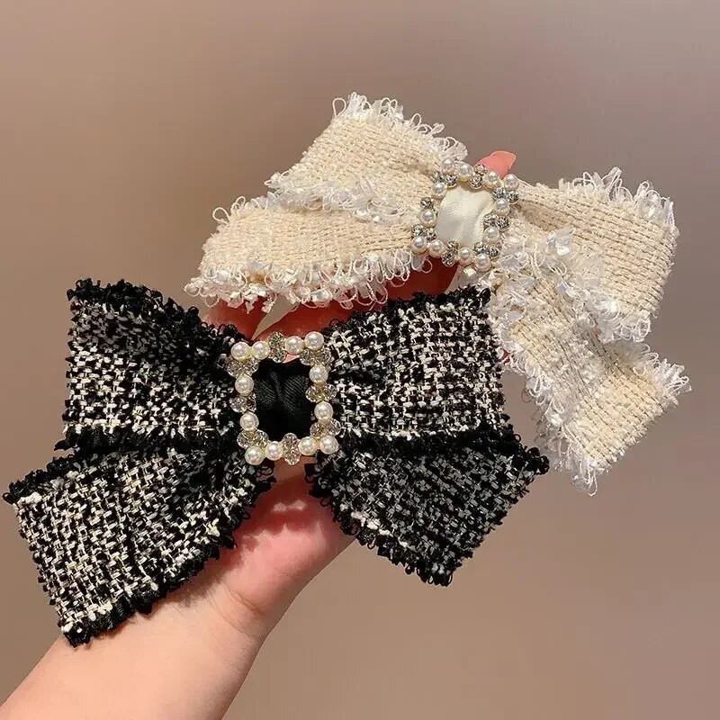 Auduma bantes pušķis matu sprādzes Pērļu kristāla matu sprādzes sievietēm roku darbs sieviešu greznas rotaslietas galvassegas korejiešu matu aksesuāri