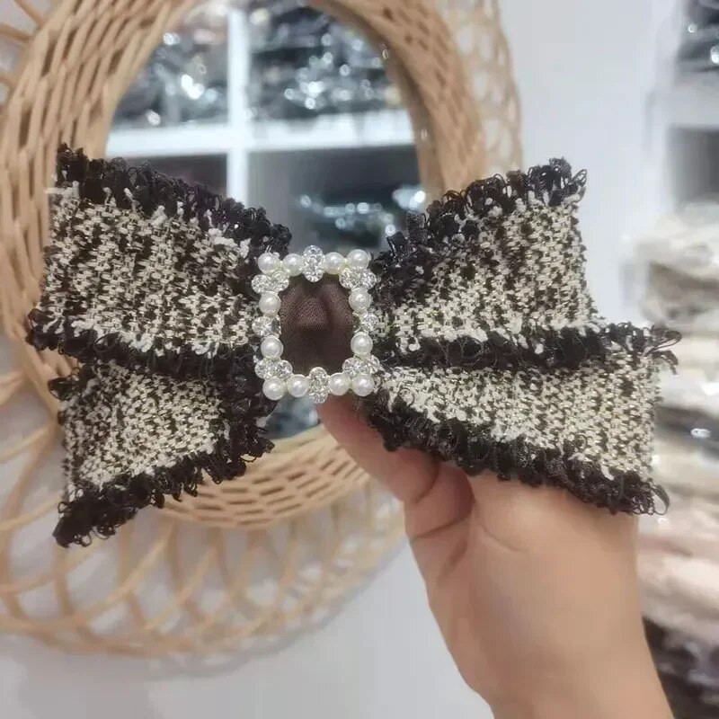 Auduma bantes pušķis matu sprādzes Pērļu kristāla matu sprādzes sievietēm roku darbs sieviešu greznas rotaslietas galvassegas korejiešu matu aksesuāri
