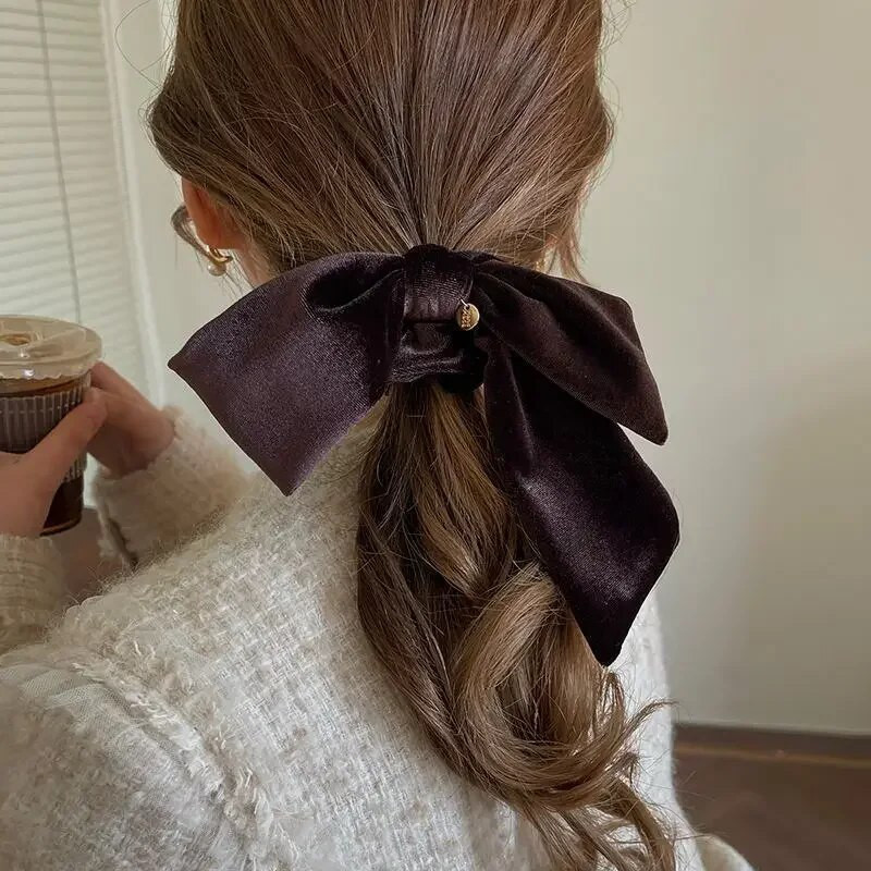 Jauns Vintage Velvet Bow Scrunchie Trušu mezgls Matu Virve Lente Elastīga Zirgastes Turētājs Matu Kaklasaite Masīvi Matu Aksesuāri ziemai