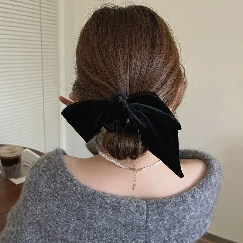 Jauns Vintage Velvet Bow Scrunchie Trušu mezgls Matu Virve Lente Elastīga Zirgastes Turētājs Matu Kaklasaite Masīvi Matu Aksesuāri ziemai