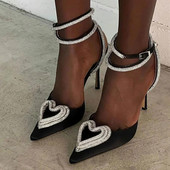 Liyke Runway Style Glitter Rhinestones Γυναικείες αντλίες Κρυστάλλινη πόρπη σε σχήμα καρδιάς Καλοκαιρινή γυναικεία ψηλοτάκουνα πάρτι Παπούτσια χορού Μέγεθος 34-43