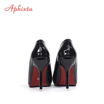 Aphixta Дамски обувки с остър връх на тънък ток, 10 см ток, Лачени обувки с остър връх за сватбено тържество Дамски големи размери 48