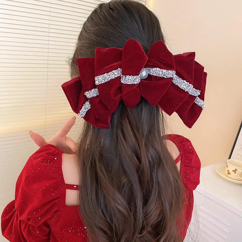 Retro samta Rhinestone Bow matu sprādzes Temperamenta pavasara saspraudes Pērļu matadatas Galvassegas Modes matu aksesuāri sievietēm meitenēm