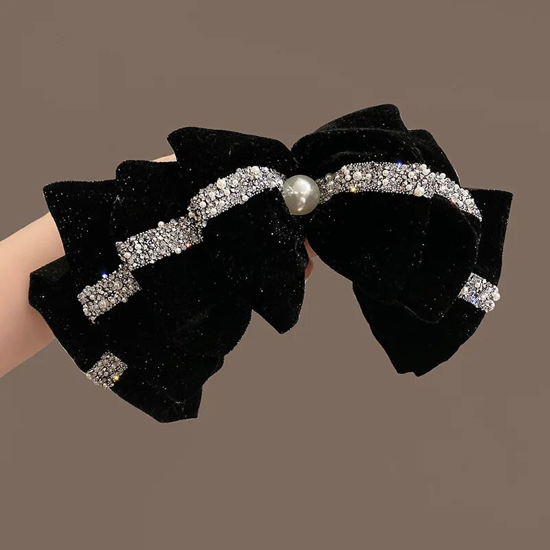 Retro samta Rhinestone Bow matu sprādzes Temperamenta pavasara saspraudes Pērļu matadatas Galvassegas Modes matu aksesuāri sievietēm meitenēm