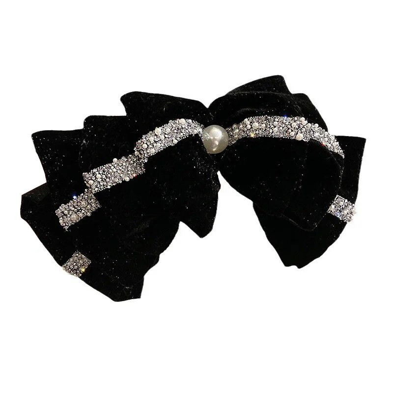 Retro samta Rhinestone Bow matu sprādzes Temperamenta pavasara saspraudes Pērļu matadatas Galvassegas Modes matu aksesuāri sievietēm meitenēm