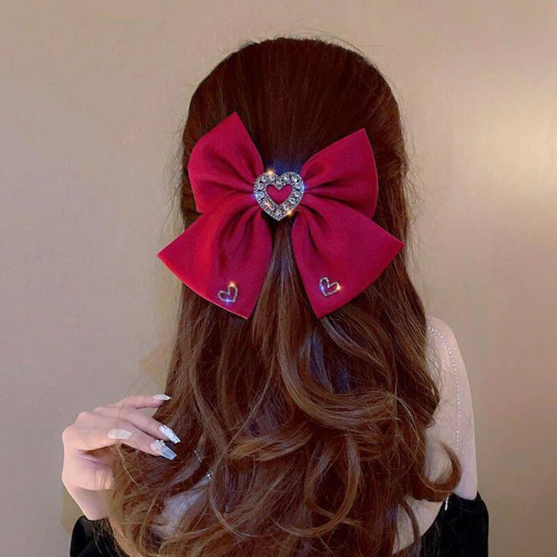 Jauni auduma loki matu sprādzes Kristāla sirds formas atsperu sprādzes matu sprādzes sievietēm Barrettes korejiešu galvassegas meiteņu matu aksesuāri
