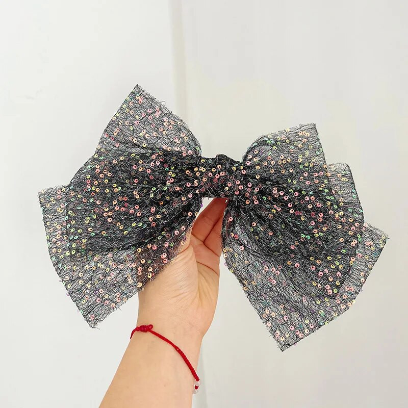 Liela izmēra, melna flitera loka matu sprādze meitenēm 2023. gada jauna augstākās klases pavasara saspraude Galvas aizmugures sprādze Matu aksesuāri Matadata