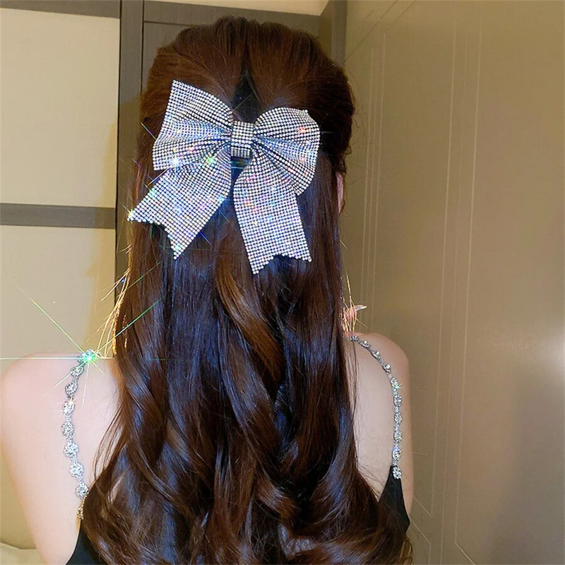 FYUAN Black Bowknot kristāla matu sprādzes sievietēm Pilni Rhinestones Matu Aksesuāri Kāzu Rotaslietas Dzimšanas dienas Dāvanas