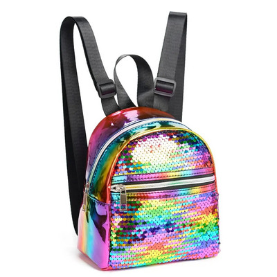 Mini rucsac de modă cu fermoar decorat cu paiete multicolore