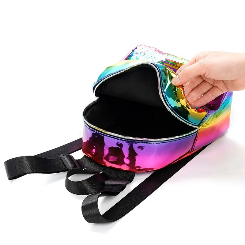 Mini, daudzkrāsaina mugursoma ar vizuļiem ar rāvējslēdzēju