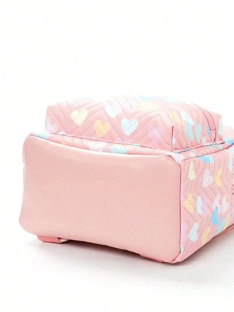 1gab meiteņu rozā sirds raksta regulējamas plecu siksnas Pu rāvējslēdzējs klasiska mugursoma sieviešu mugursoma, kas piemērota ikdienas lietošanai, dāvana