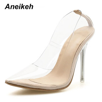 Aneikeh 2024 New Women Pumps PVC Διαφανή ψηλοτάκουνα παπούτσια Leopard Grain Party Παπούτσια Lady Thin Heels Μέγεθος 42