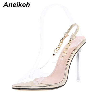 Aneikeh 2024 New Women Pumps PVC Διαφανή ψηλοτάκουνα παπούτσια Leopard Grain Party Παπούτσια Lady Thin Heels Μέγεθος 42