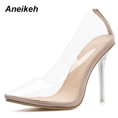 Aneikeh 2024 New Women Pumps PVC Διαφανή ψηλοτάκουνα παπούτσια Leopard Grain Party Παπούτσια Lady Thin Heels Μέγεθος 42