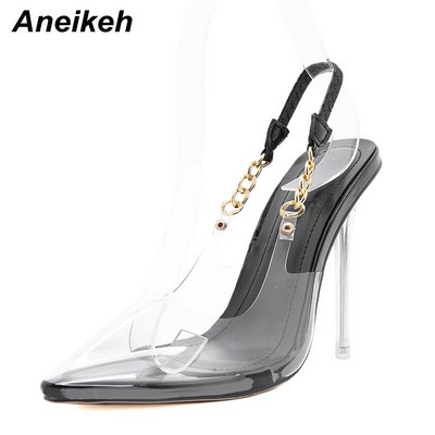 Aneikeh 2024 New Women Pumps PVC Διαφανή ψηλοτάκουνα παπούτσια Leopard Grain Party Παπούτσια Lady Thin Heels Μέγεθος 42