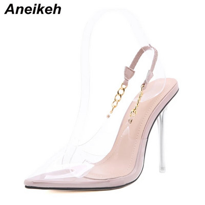 Aneikeh 2024 New Women Pumps PVC Διαφανή ψηλοτάκουνα παπούτσια Leopard Grain Party Παπούτσια Lady Thin Heels Μέγεθος 42