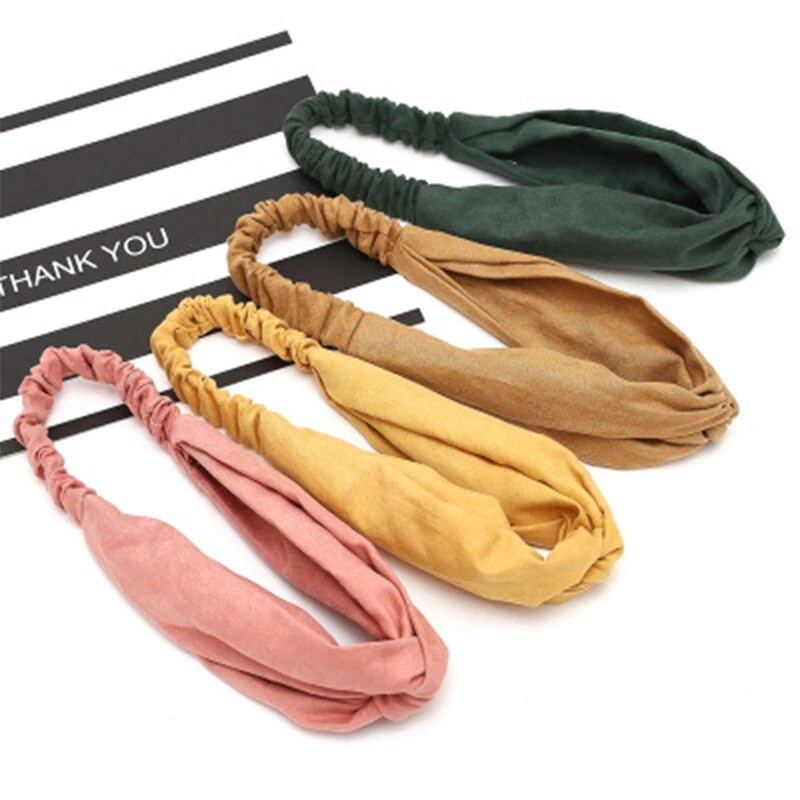 Sieviešu vasaras zamšādas galvas saite Vintage Cross Knot turbāna elastīgās matu lentes Mīkstas cietas meiteņu matu lentes Galvassegas Matu aksesuāri