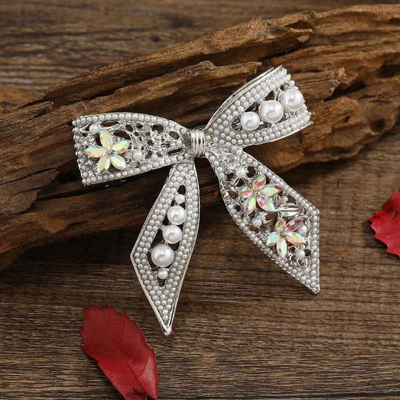 Creative Pearl Bow Spring Clip Sieviešu Eleganti Matu Aksesuāri Atpakaļ Dators Karote Zirga astes Spraude Dobi gaiši Luksusa Mati