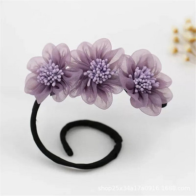 Κομψό κοχύλι Pearl Lazy μπουκλές μαλλιών με φιόγκο Barrettes πλεκτά μαλλιά τεχνούργημα Vintage γυναίκες Flower DIY Hair Maker Tools Scrunchies