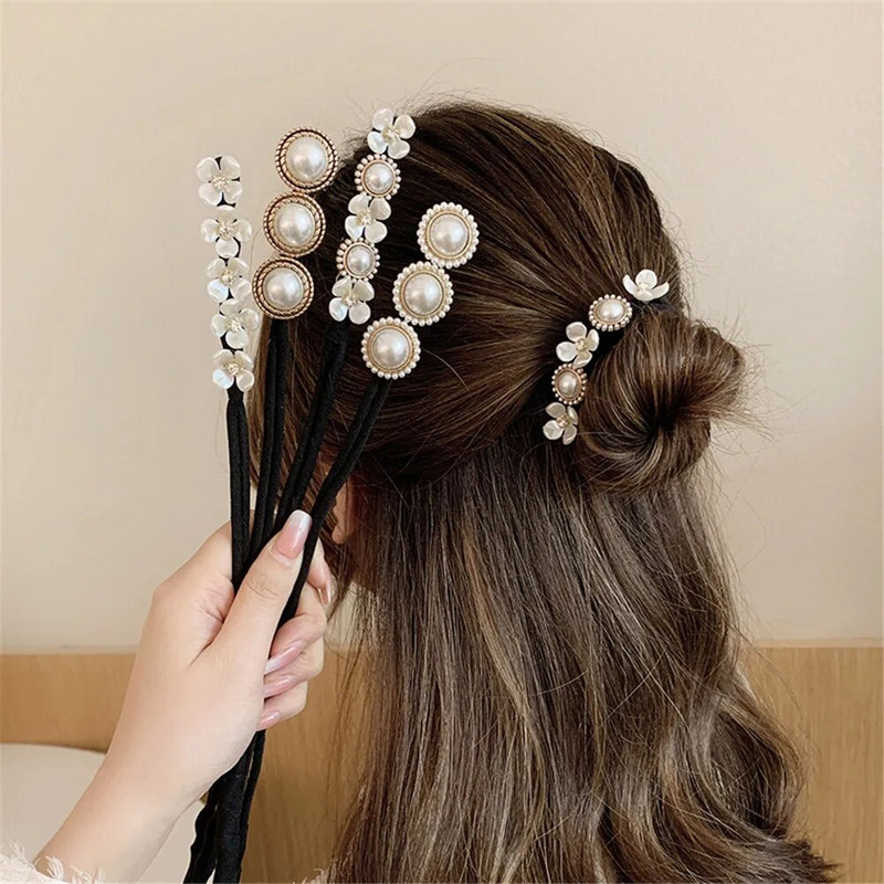 Eleganti Shell Pearl Lazy Hair Ruļļi Bow Barrettes Pīti Matu Artefakts Vintage Sieviešu Ziedi DIY Matu veidošanas rīki Scrunchies