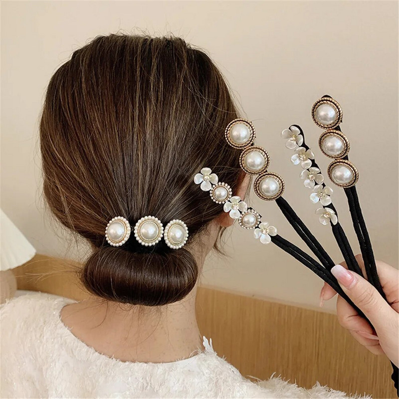 Eleganti Shell Pearl Lazy Hair Ruļļi Bow Barrettes Pīti Matu Artefakts Vintage Sieviešu Ziedi DIY Matu veidošanas rīki Scrunchies