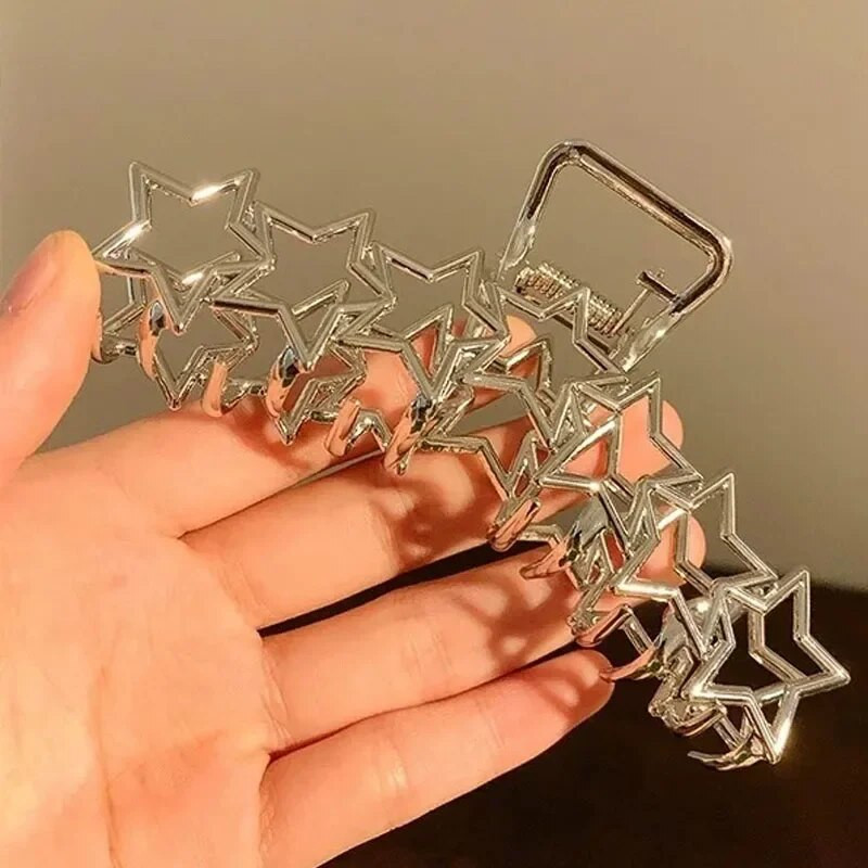 Hollow Star matu nagi sievietēm Y2K Sweet Silver Pentagram Heart Cool Girls Charm Trend Matu klipsi Estētika Matu Aksesuāri