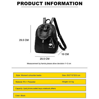 Черни раници за жени с голям капацитет PU Водоустойчива колежанска раница Модерни дамски ученически чанти за лаптоп Момиче Пътни училищни чанти
