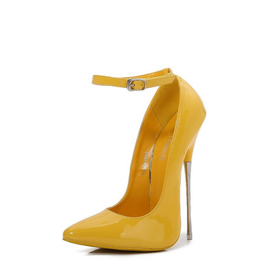 Σέξι λουστρίνι Φετιχισμός Solid Pumps Μεταλλικό Τακούνι Γυναικεία Παπούτσια Pointy Stiletto 16 CM Σούπερ Ψηλοτάκουνα Σανδάλια Μεγάλο Μέγεθος 46