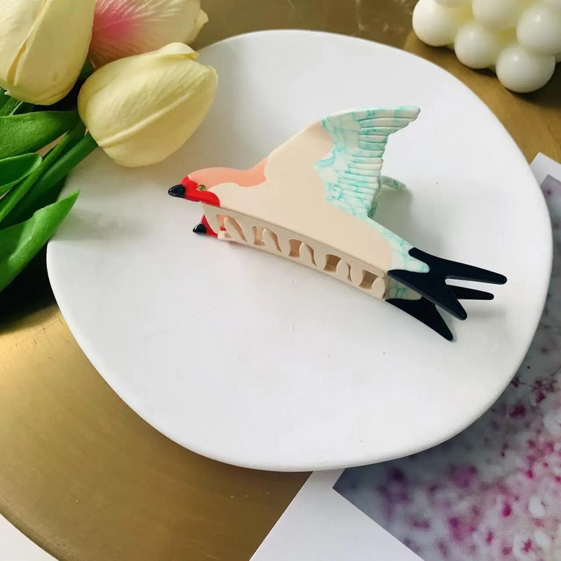 Radošs jocīgs acetāta bezdelīga formas matu spīļu saspraude sievietēm Moderns krāsains putns, dzīvnieks matu sprādzes matu aksesuāru rīks 2023