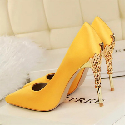 2023, pantofi pentru femei, cu toc sculptat din metal, elegant, din mătase solidă, cu vârf ascuțit, pantofi de rochie de mireasă de 10 cm.