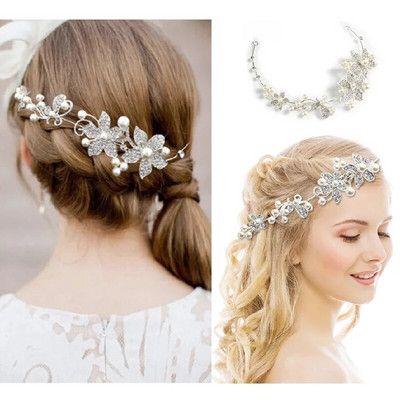 Western Wedding Fashion Headdress For Bride Χειροποίητο στέμμα γάμου Floral μαργαριτάρι αξεσουάρ μαλλιών Στολίδια για φουρκέτα