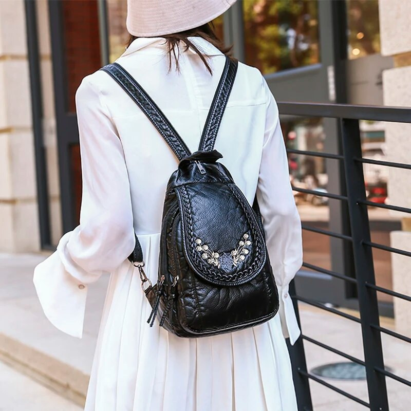 Jauna sieviešu mīksta mazgāta ādas mugursoma Jauki maza mugursoma Skolas somas meitenēm Sac a dos ceļojumu mugursoma Mochila Feminina