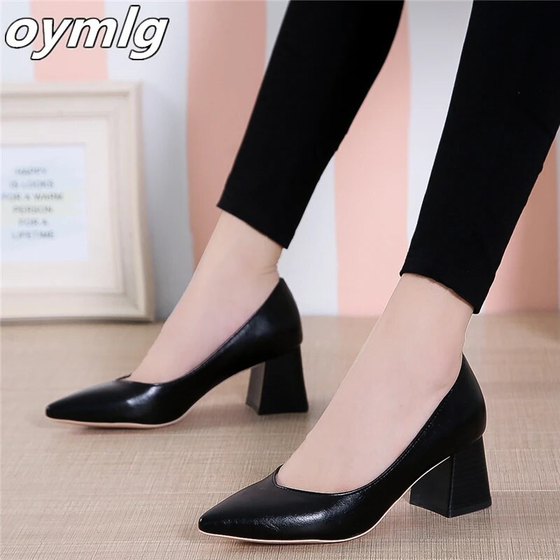 Pumps Eiropas stila laiks vienkārši ērti augstpapēžu kurpes 2020 jaunas smailas biezas papēžu kurpes pu vienvietīgas kurpes savvaļas sieviešu kurpes