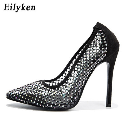 Eilyken Sexy scobit confortabil plasă respirabilă strasuri gladiator femei pantofi modă tocuri înalte subțiri pantofi de nuntă pentru petrecere