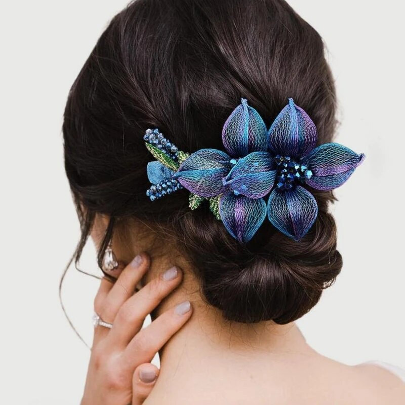 Violeta vara stieples ziedu kristāla pavasara matu sprādze personalizēta horizontāla saspraude Eleganta mamma modes matu aksesuāri
