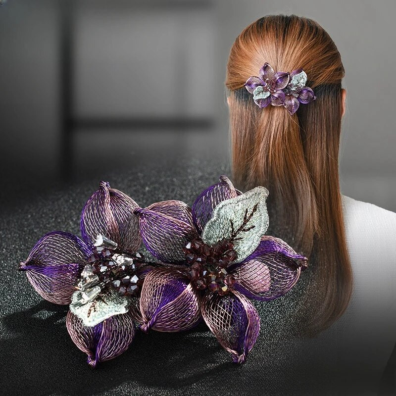 Violeta vara stieples ziedu kristāla pavasara matu sprādze personalizēta horizontāla saspraude Eleganta mamma modes matu aksesuāri